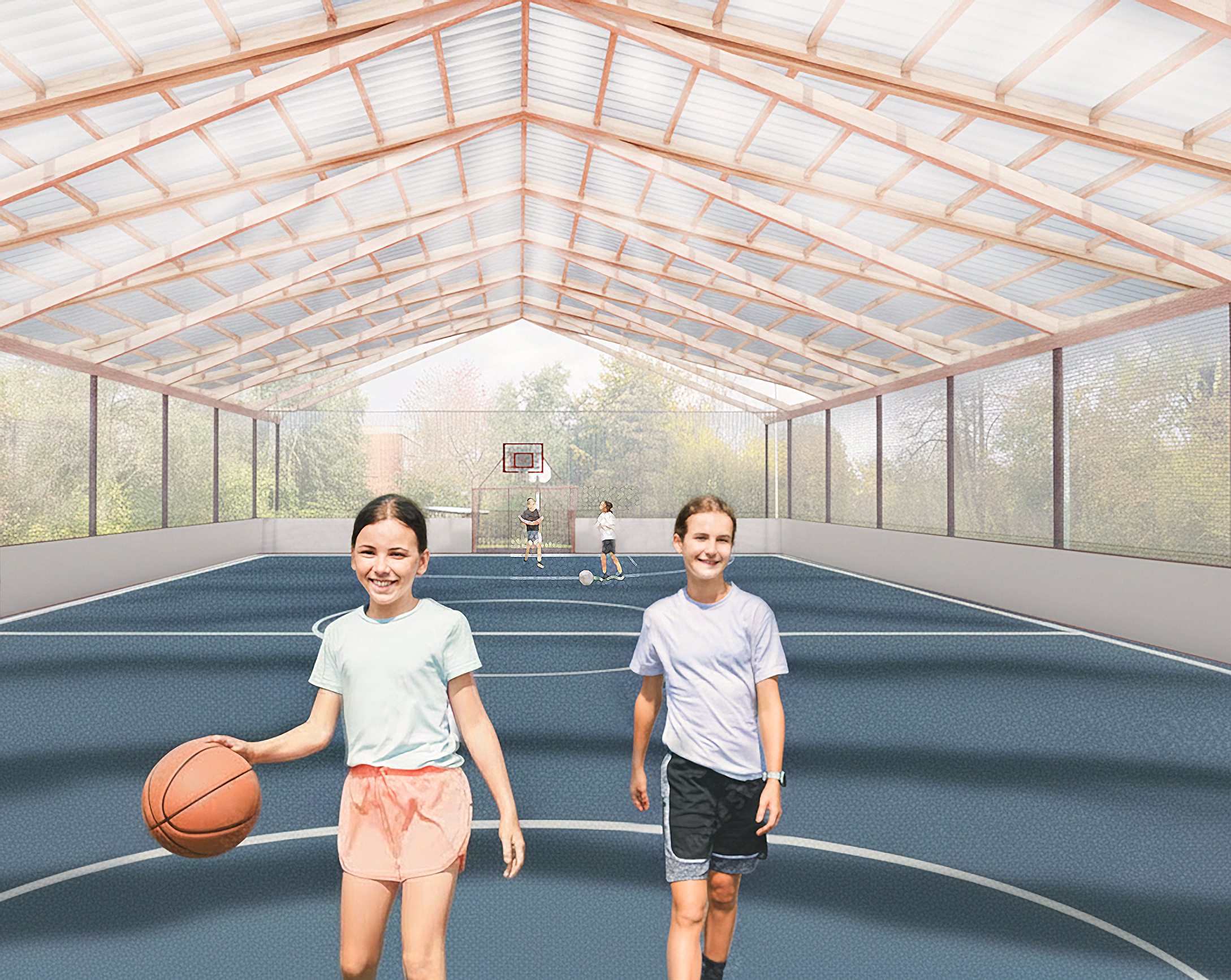 Kinder auf einem Basketballfeld